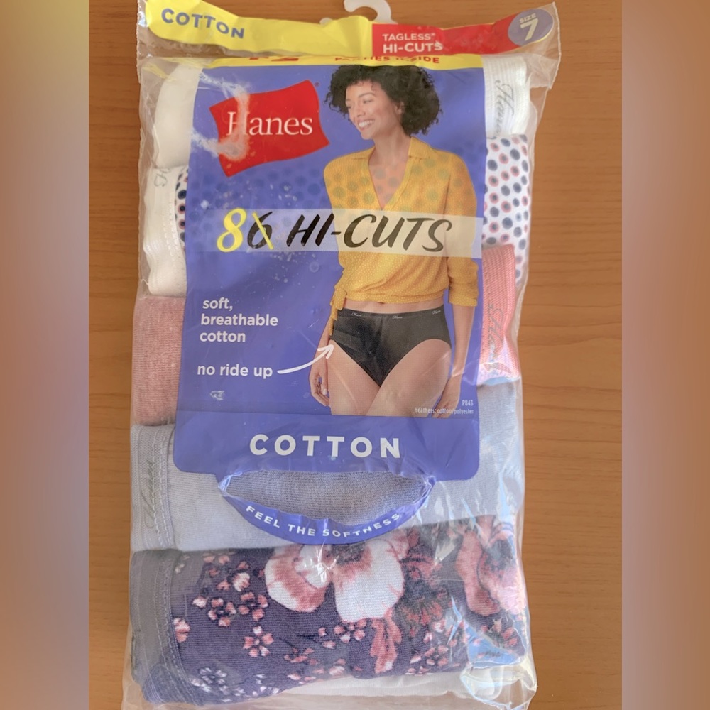 NWT Hanes Size 7 HiCut Tagless pre shrunk cotton no ride up cool comfort panties